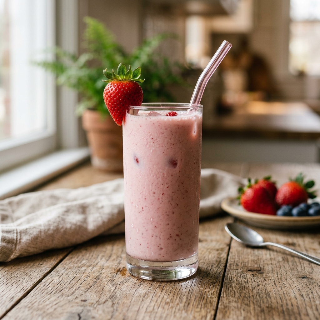 Vaso de jugo cremoso de fresa